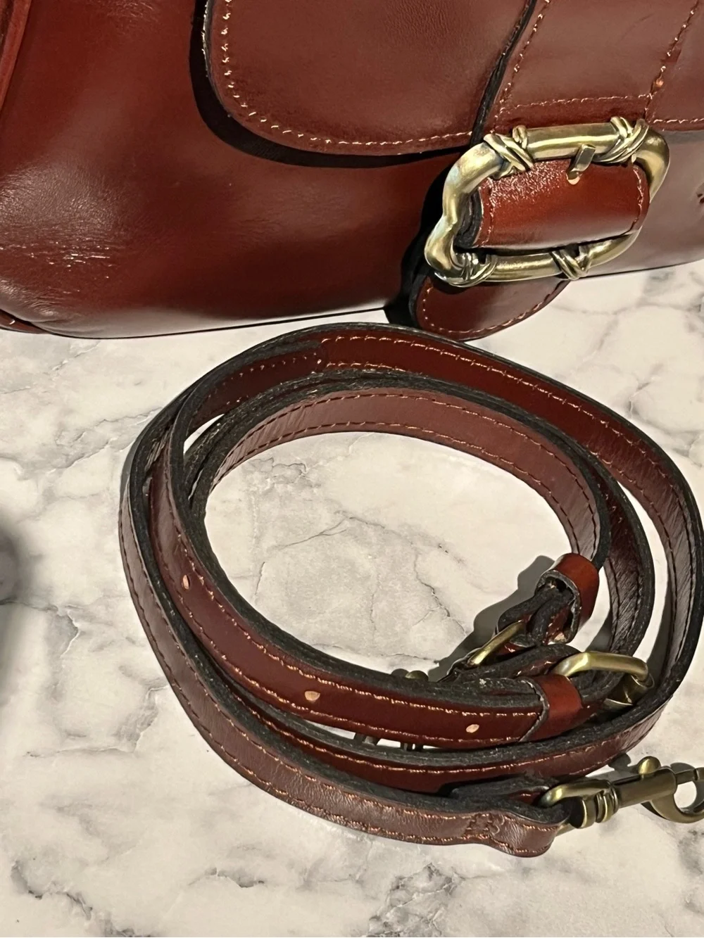 Patricia Nash Classic Brown Leather Top-Handle Bag with Detachable Strap